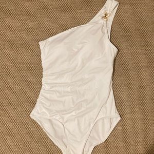 White Michael Kors one piece with gold chain
